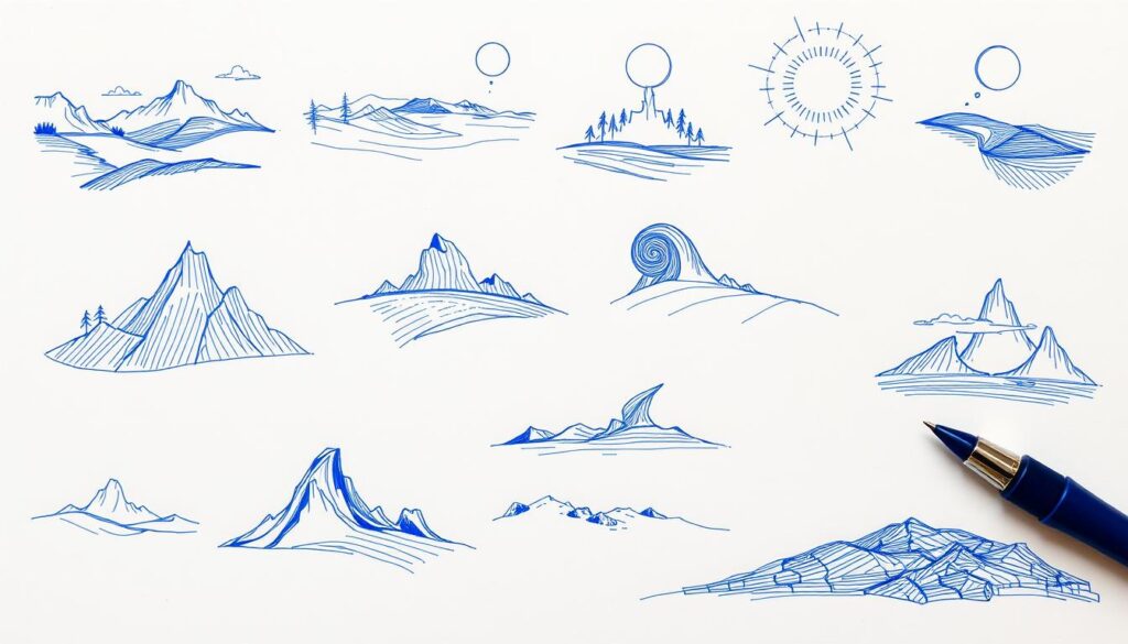 creative pen sketches in different styles