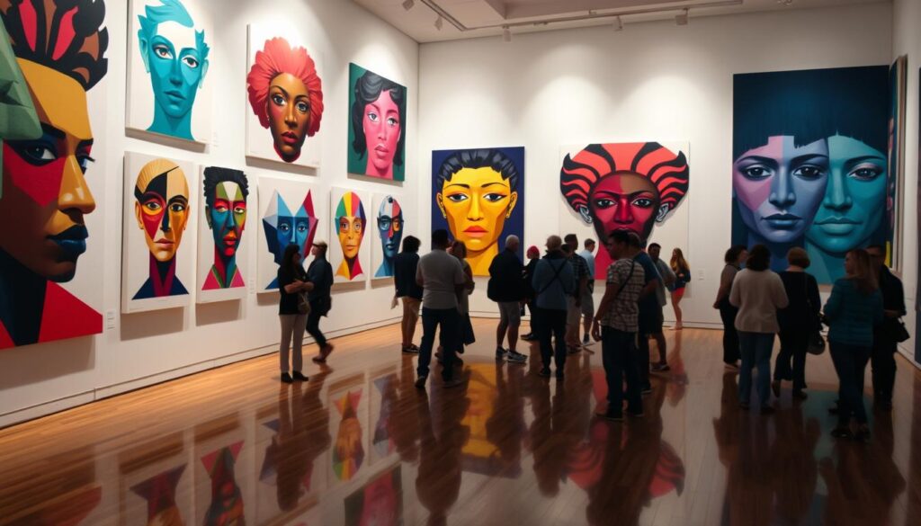 geometric face paintings exhibition