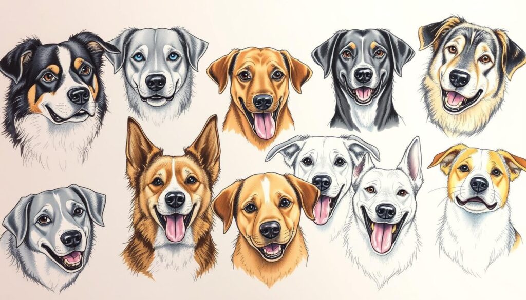 creative face sketches of dogs