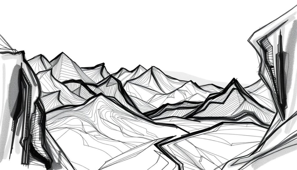 line work in abstract landscape sketches