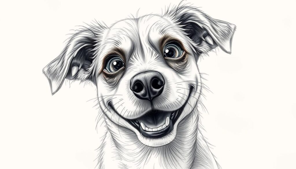 realistic dog portrait sketch with whimsical face design